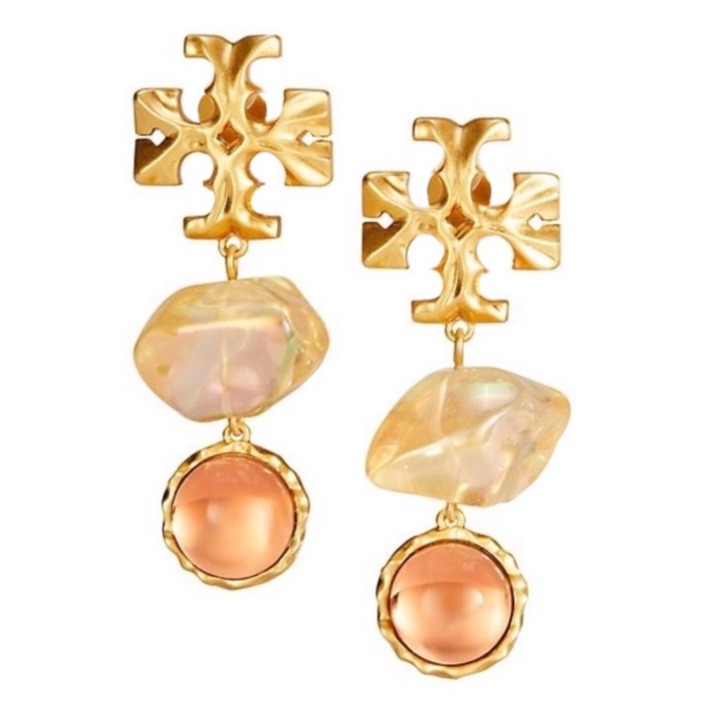 TORY BURCH • Double Drop Roxanne Papaya Earrings - Picture 1 of 4